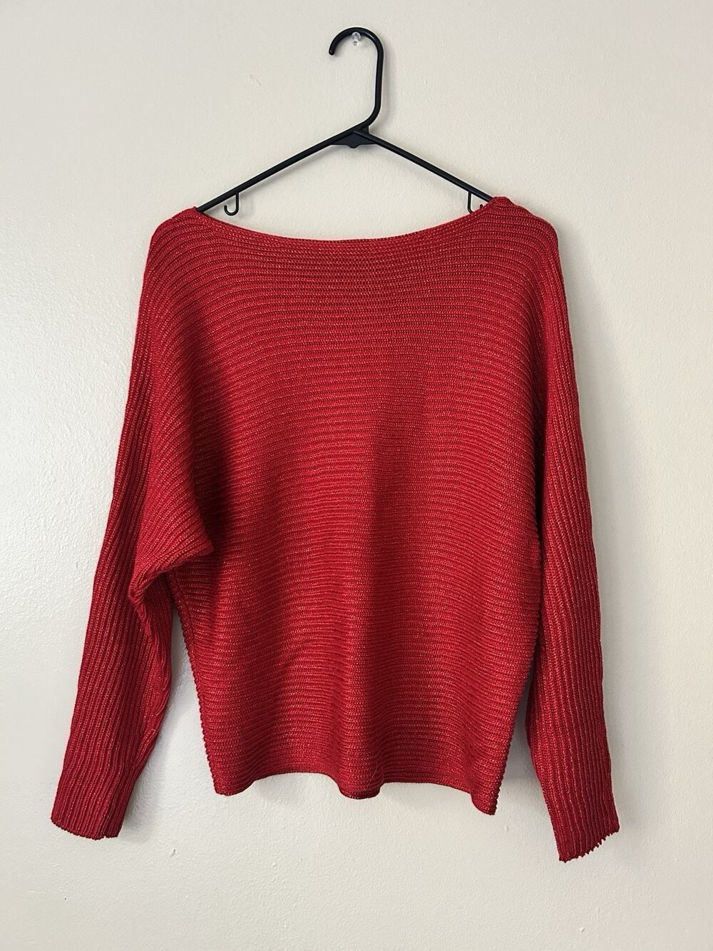 Lauren Ralph Lauren Red Metallic Boat Neck Knit Sweater Top Womens Size S